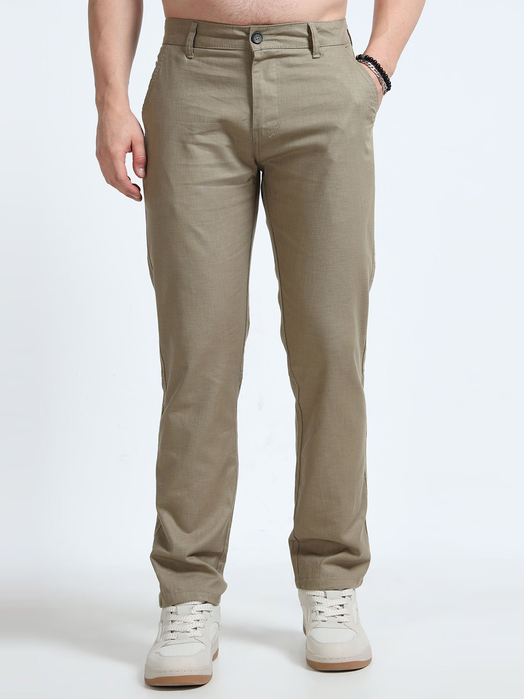 BEVDAAS Men Relaxed Flat-Front Trousers