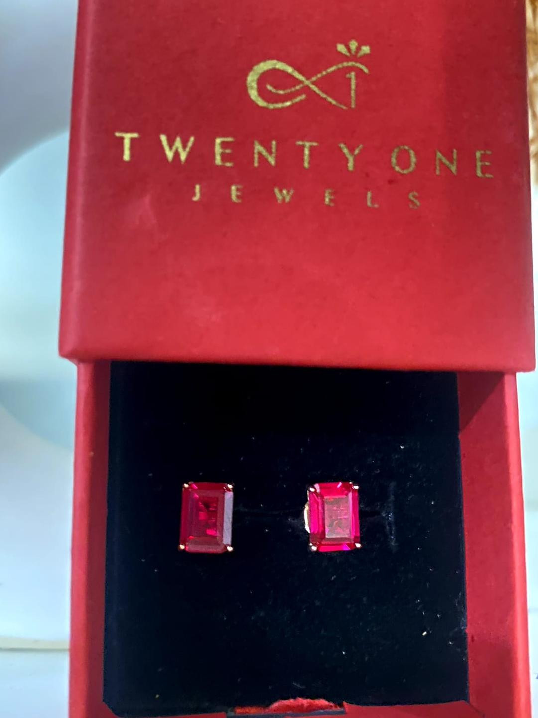 Rose Gold Princess Cut Delna Ruby Studs On 925 Silver