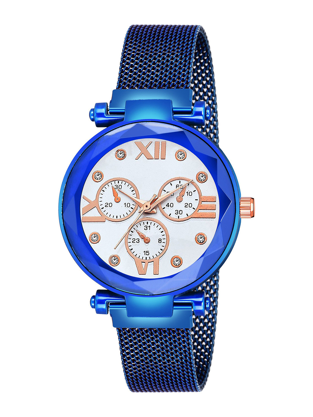 Gopal Shopcart Unisex Embellished Straps Analogue Watch Mina White Dial Blue Maganet