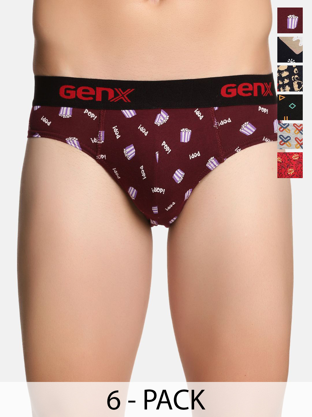 Genx Men Pack Of 6 Assorted Basic Briefs Genx-Jazz-Printed-Brief-6