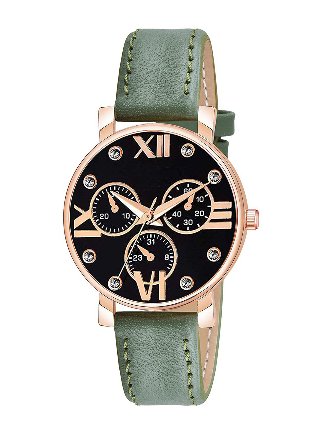 Gopal Shopcart Unisex Solid Dial & Straps Analogue Watch C36RG MINABLK GRE Leather