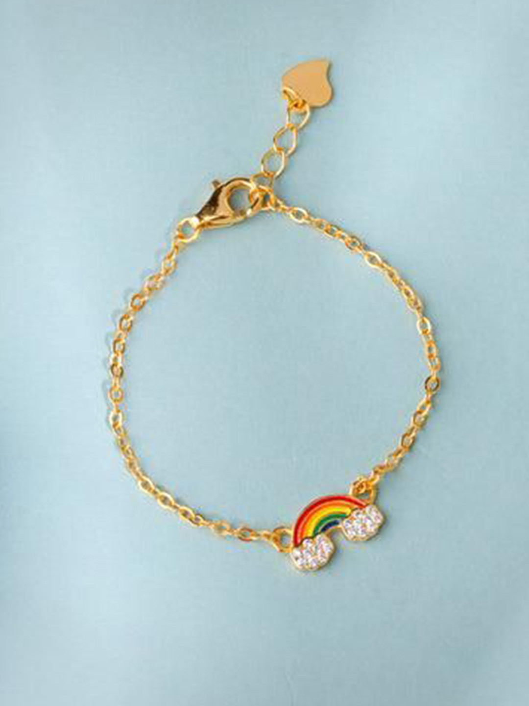 GIVA Girls 925 Sterling Silver Gold-Plated Zircon Studded Rainbow Charm Bracelet