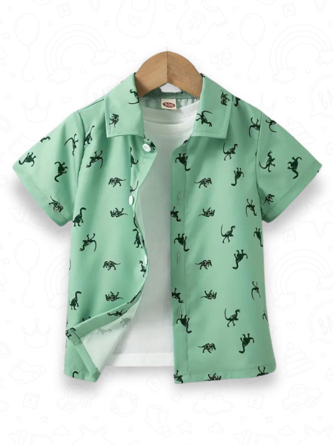 BAESD Boys Standard Relaxed Fit Animal Printed Button-Down Collar Cotton Casual Shirt