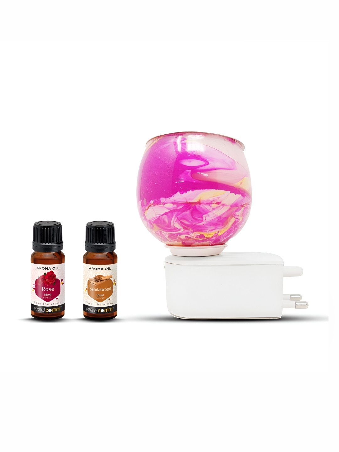 PEEPALCOMM 3Pc Peach-Colored Marble-Printed Electric Aroma Oil Diffuser With Scented Oils