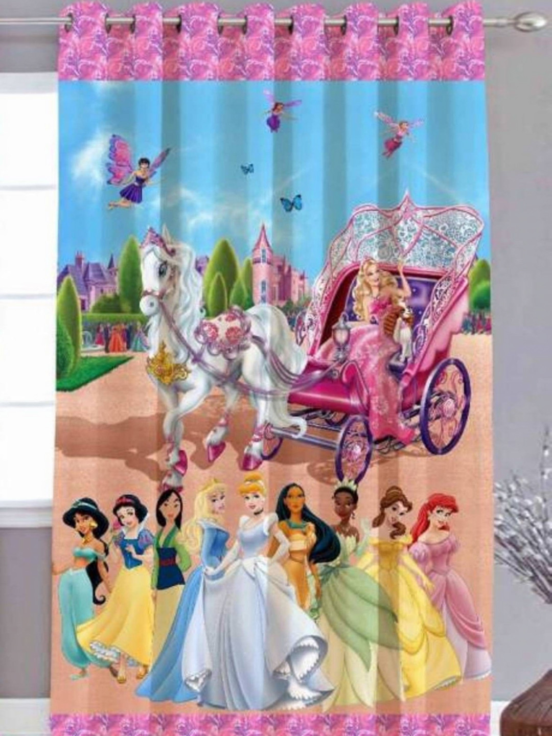 BELLA TRUE Blue & Pink Barbie Printed Long Door Curtain