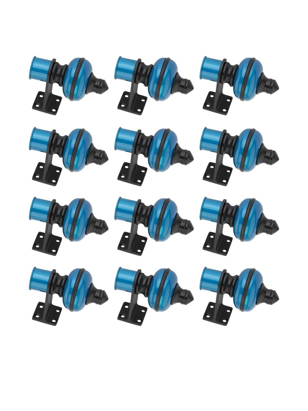 Ghazian Blue, Black Curtain Knobs, Rod Rail Bracket Metal (Pack of 12)
