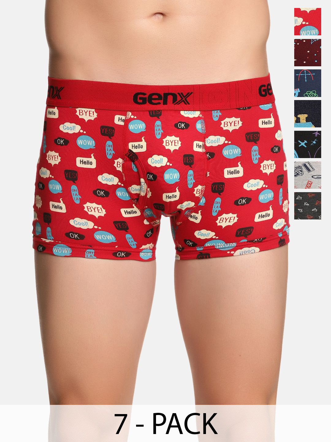 Genx Pack Of 7 Assorted Printed Cotton Long Trunks Genx-Jazz-Printed-Drawer-OE-7