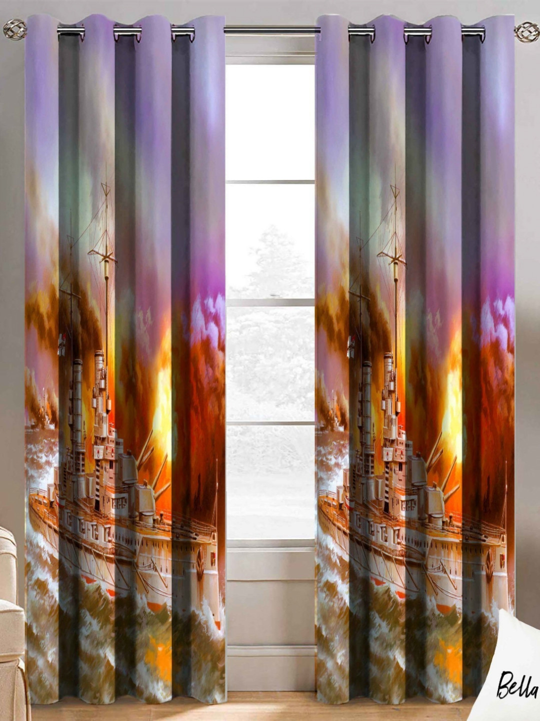 BELLA TRUE Purple & Orange 2 Pieces Abstract Printed Window Curtains