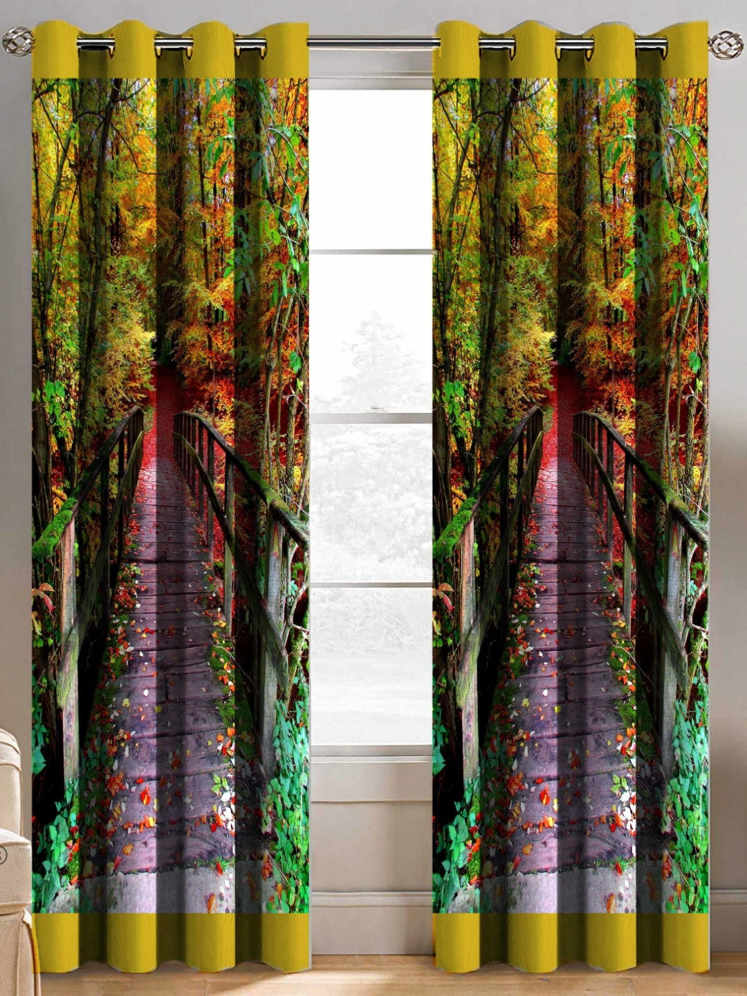 BELLA TRUE Multicoloured 2 Pieces Floral Printed Semi Transparent Window Curtains