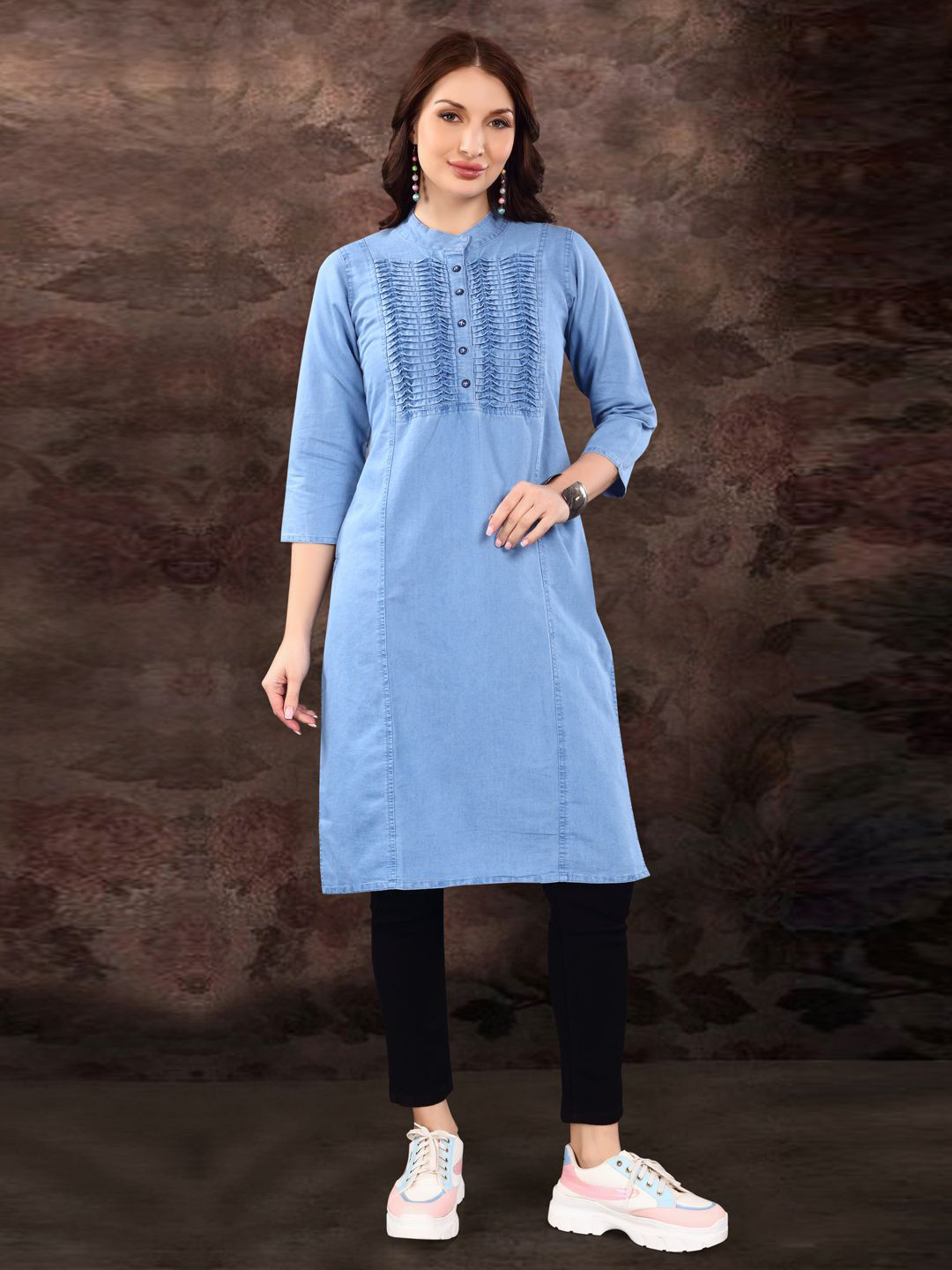 SK Creation PATTERN NBL Women Mandarin Collar Straight Kurta