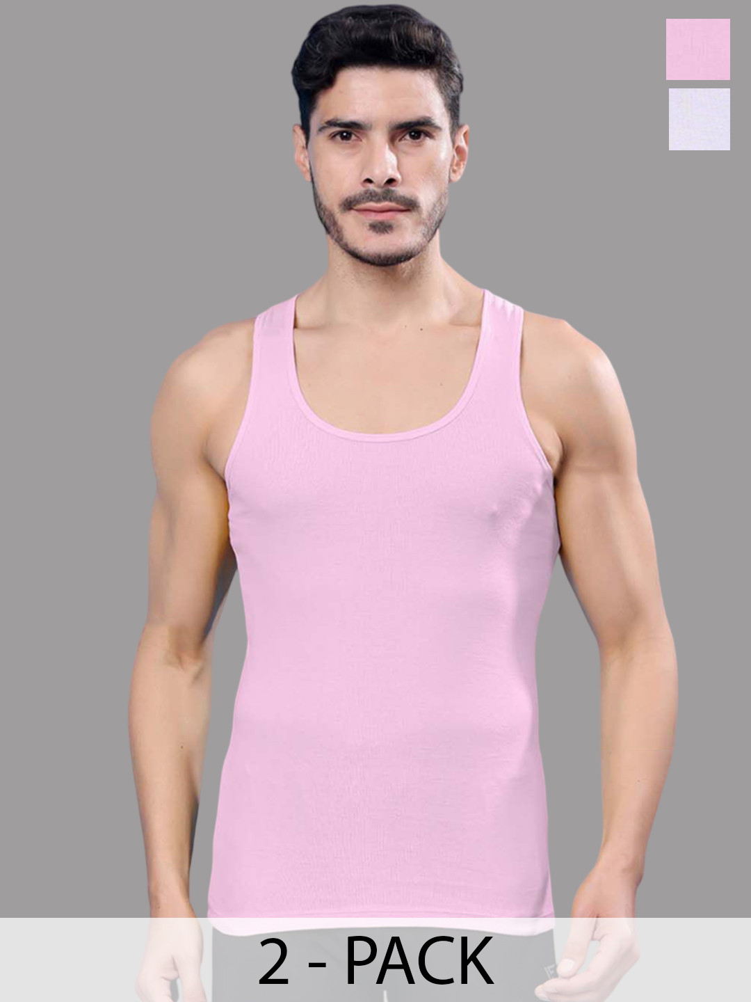 FBAR Pack Of 2 Round Neck Ribbed Cotton Gym Vest R-02-10
