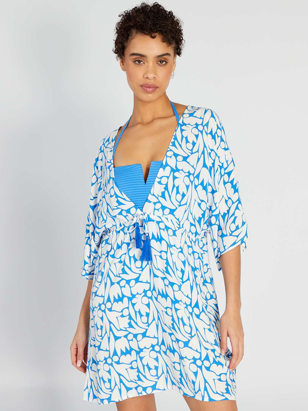KIABI All Over Floral Printed V-Neck Swimwear Coverup Top