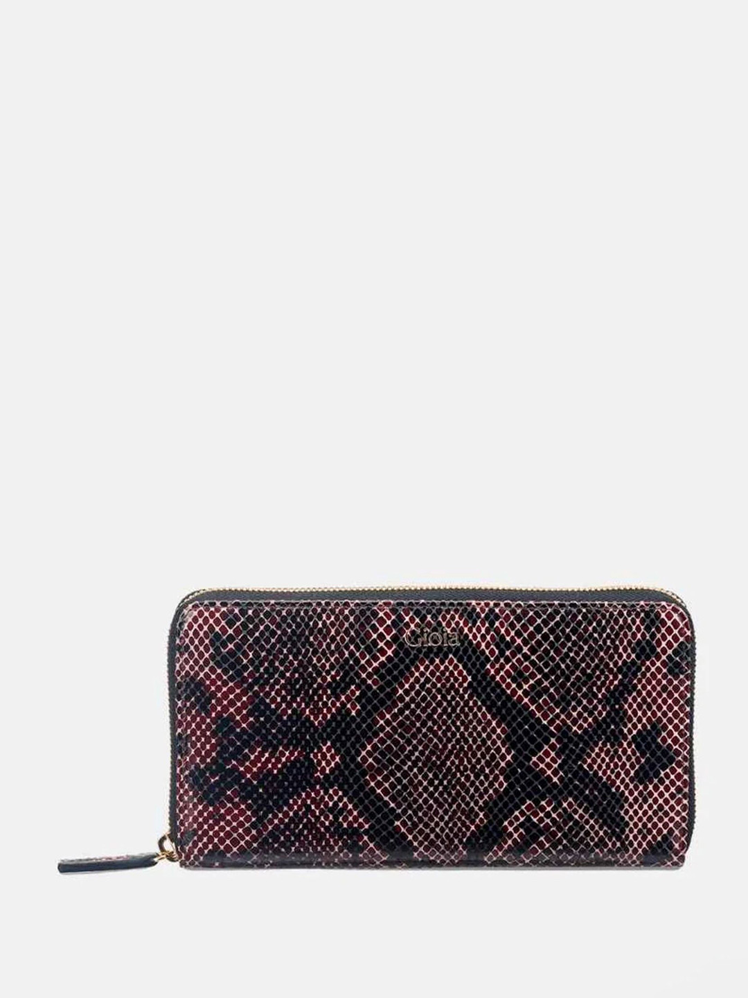 GIOIA Women Brown Leather Faux Python Ziparound Clutch with RFID