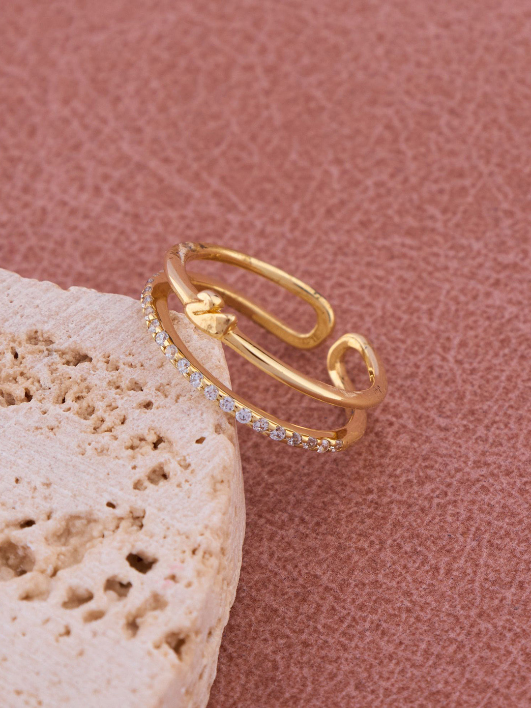 GC PREMIUM JEWELLERY Zircon Studded Abstract Twist Design Open Finger Ring