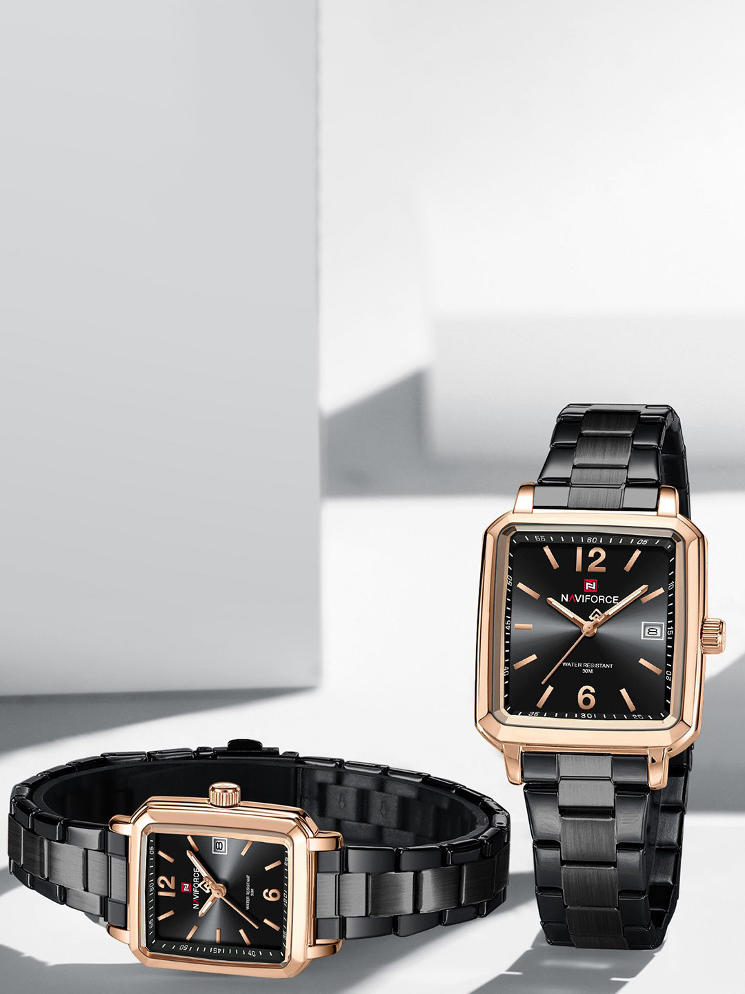 Naviforce Unisex Pack of 2 Solid Rectangular Foldover Regular Analogue Watch -es NF9252