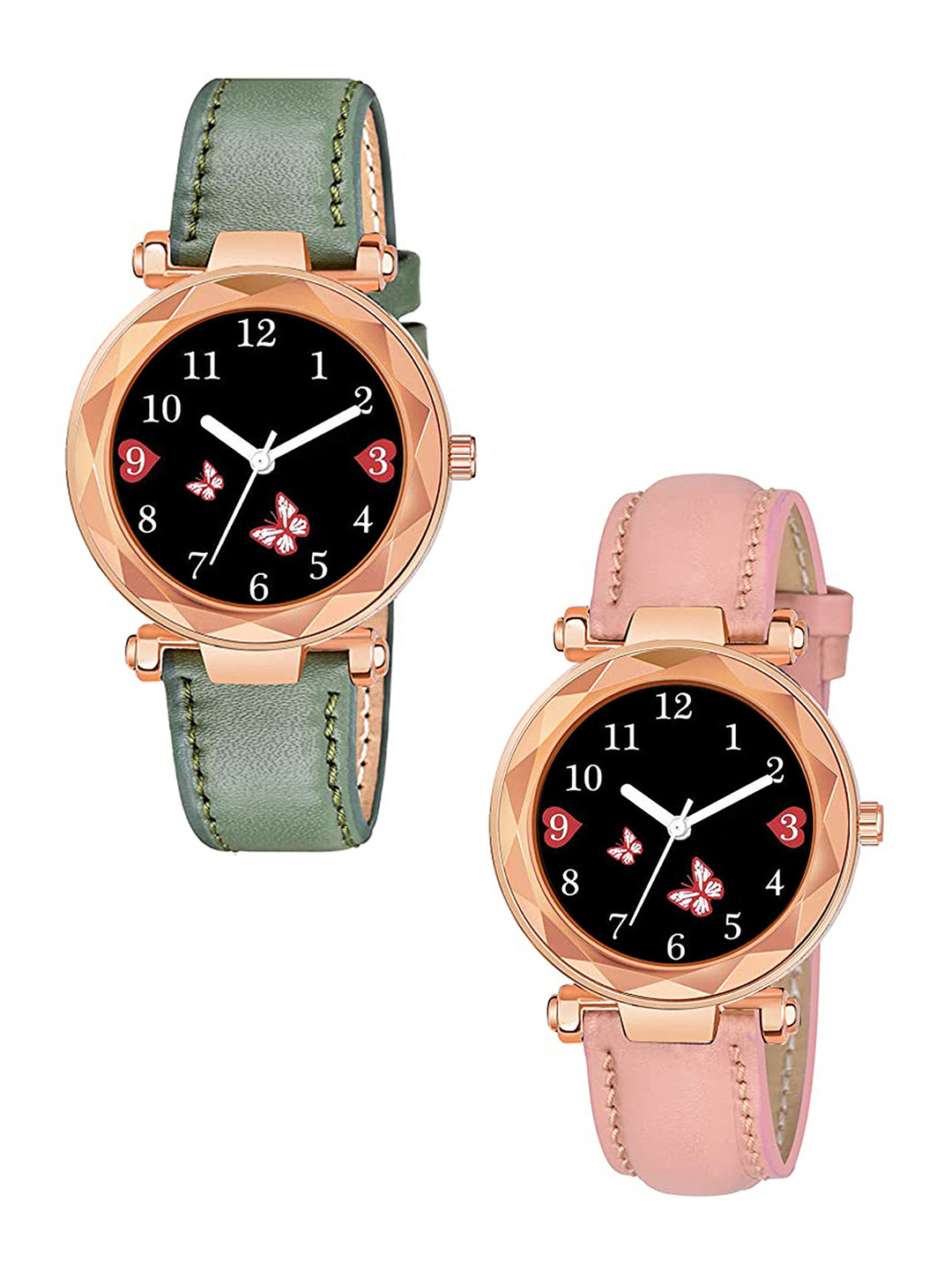 Gopal Shopcart Unisex Straps Round Reset Time Analogue Watch GR379RG BFly GRE PINK G L