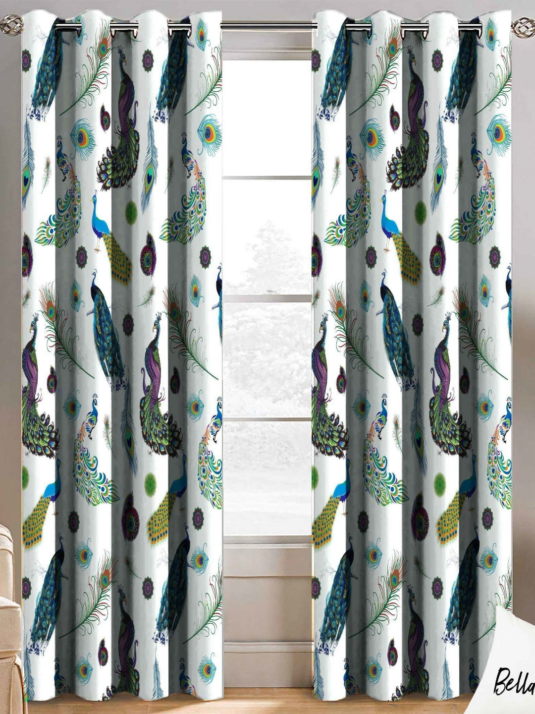 BELLA TRUE White & Green 2 Pieces Ethnic Motifs Printed Door Curtains