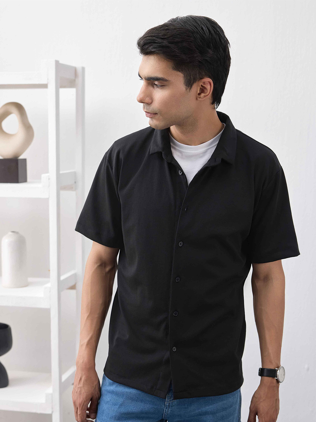 Men Casual Shirt in Soft Pure Cotton with Spread Collar