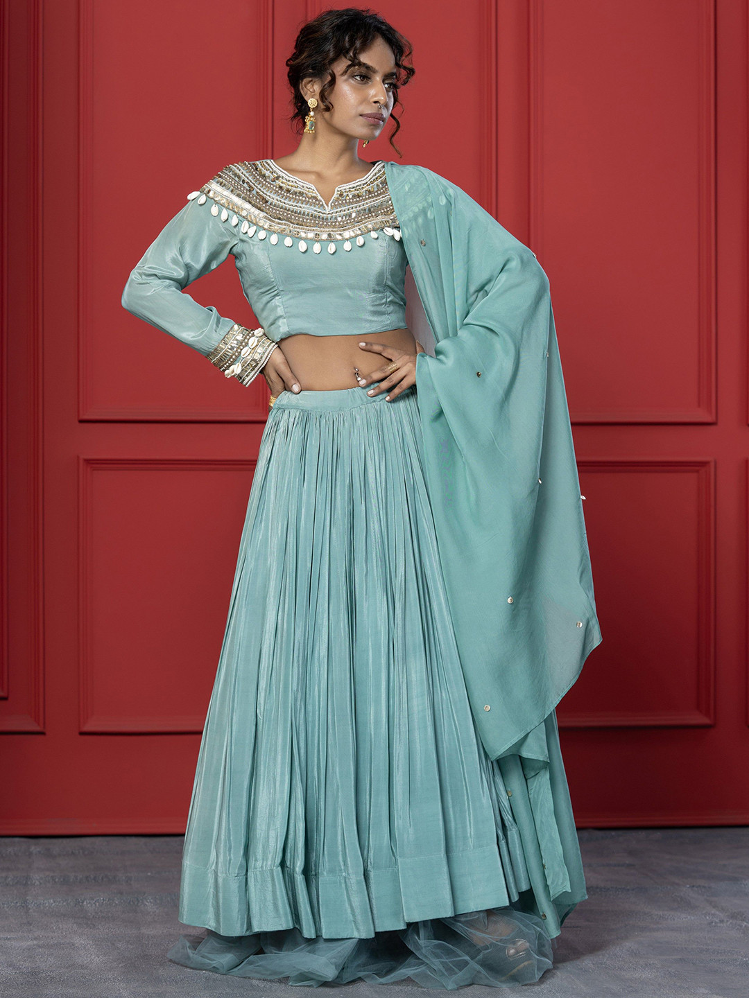 GloballyRonakRBafna Beads & Stones Ready to Wear Lehenga & Blouse With Dupatta