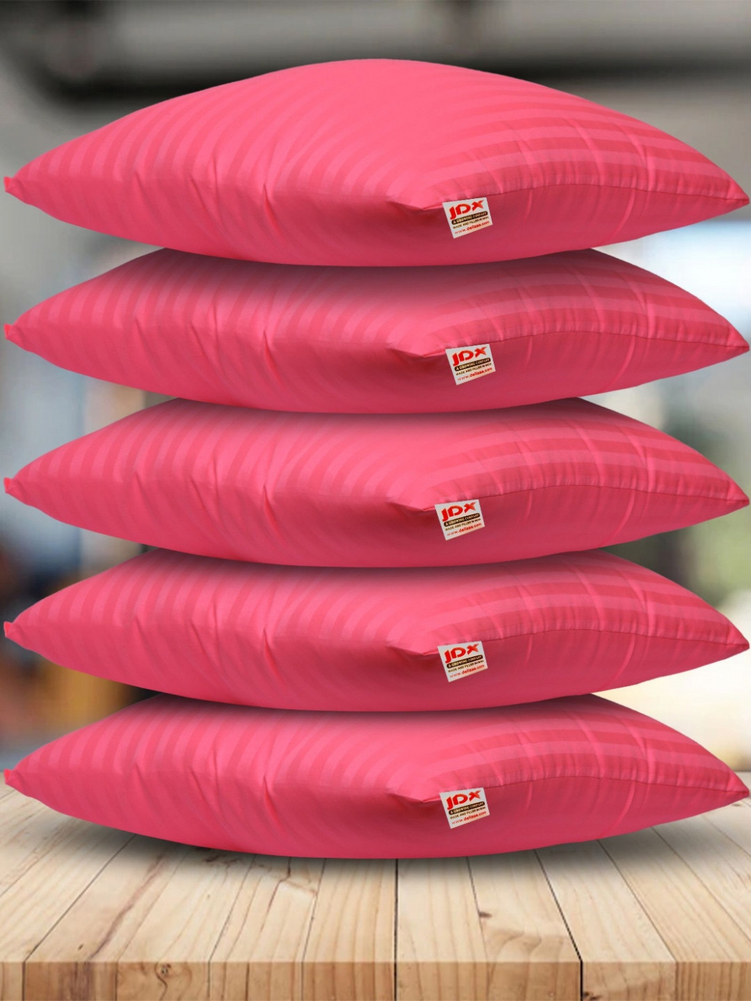 JDX 5Pcs Pink Striped Square-Shaped Microfibre Pre-Filled Cushions