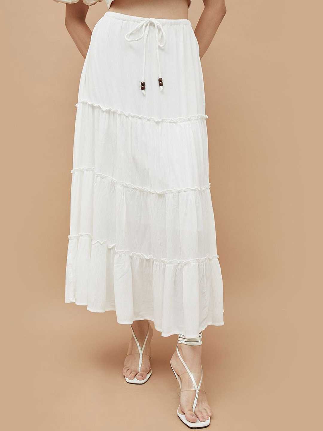 Ginger by Lifestyle Women Flared Maxi Tiered Skirt