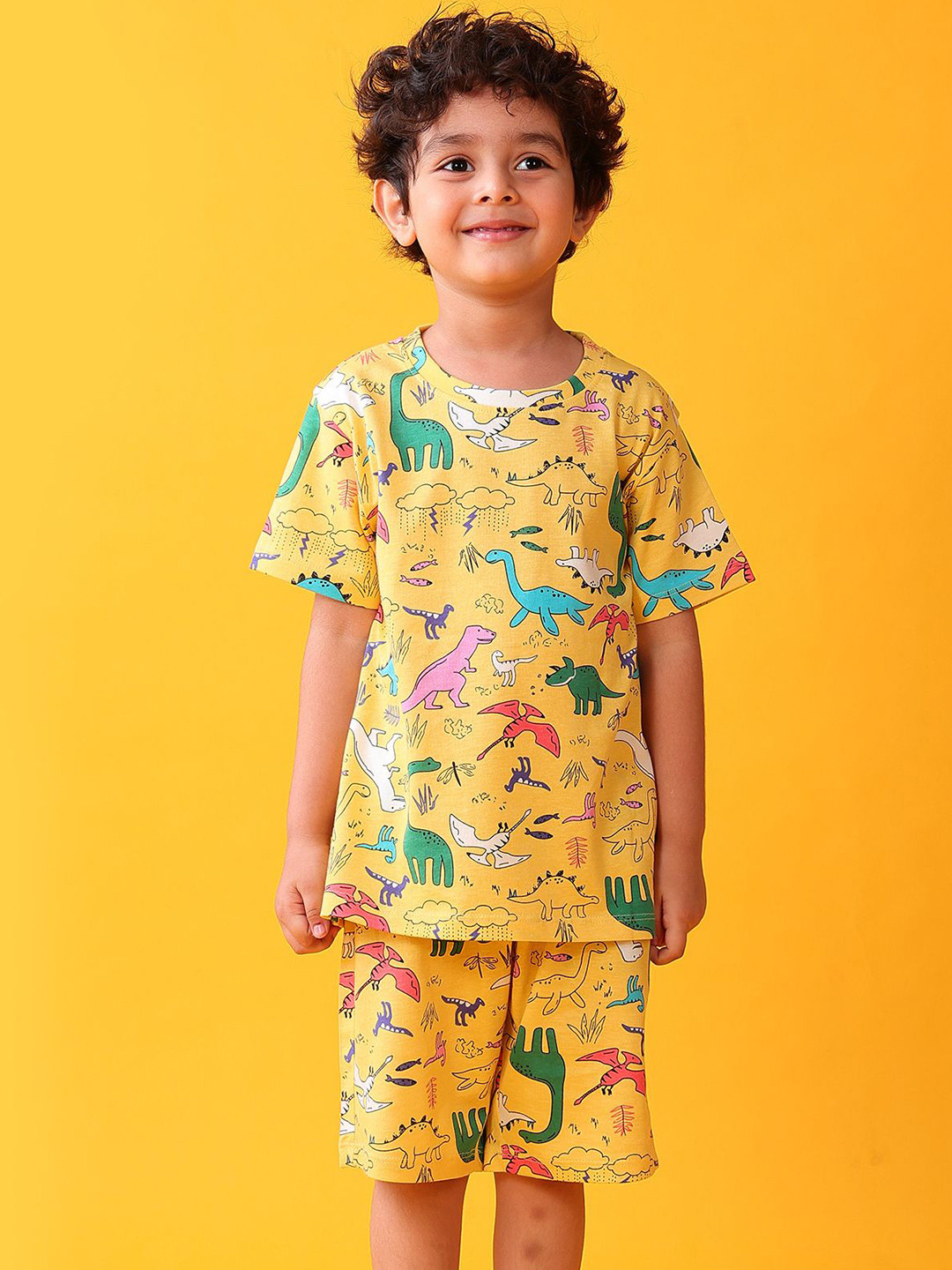 Anthrilo Kids Pure Cotton Raining  Dinosaur Playtime Printed Shorts Set Night suits