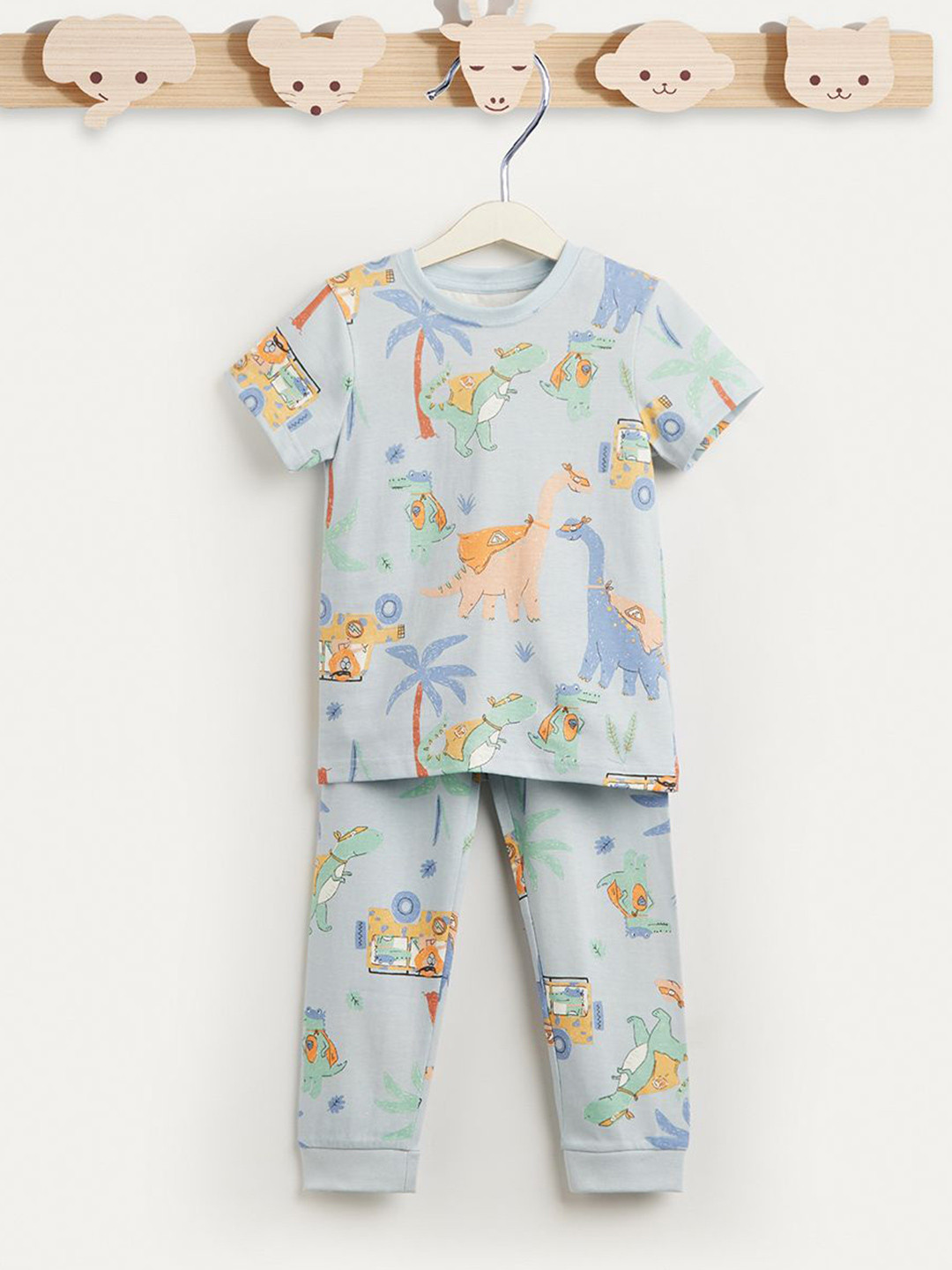 Juniors by Babyshop Boys Dinosaur Printed Pure Cotton T-shirt With Pyjamas
