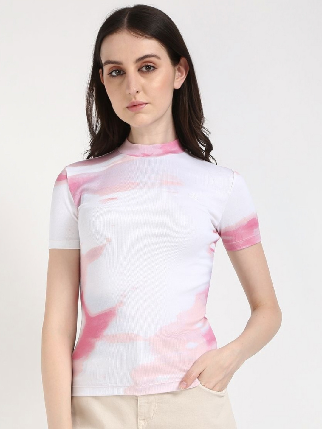 Calvin Klein Jeans Women Tie and Dye Dyed High Neck Slim Fit T-shirt