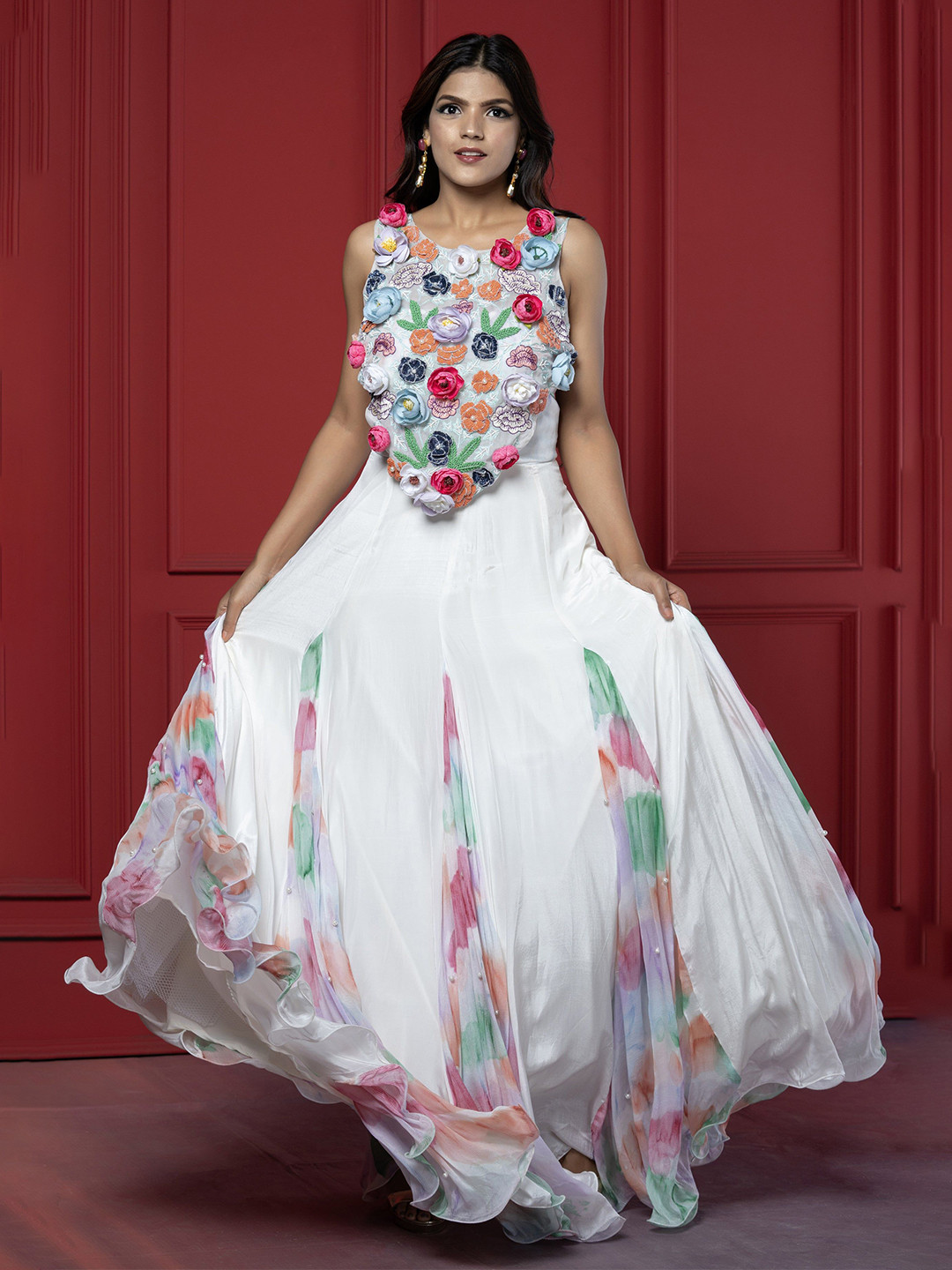 GloballyRonakRBafna Women Floral Printed Organic Cotton Chiffon Gown Maxi Dress