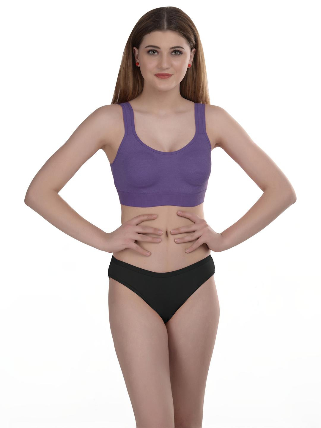 Women Purple Cotton Bra Panty Set for Lingerie Set Undergarments Pack of 1