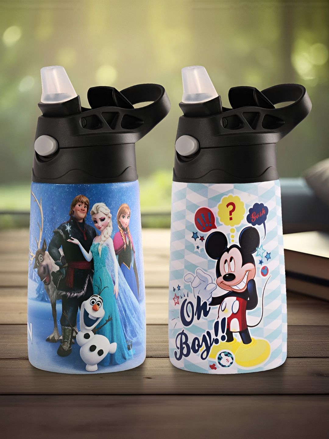 Aura Blue & Black 2 Pieces Disney Printed Stainless Steel Sippers 350 ml