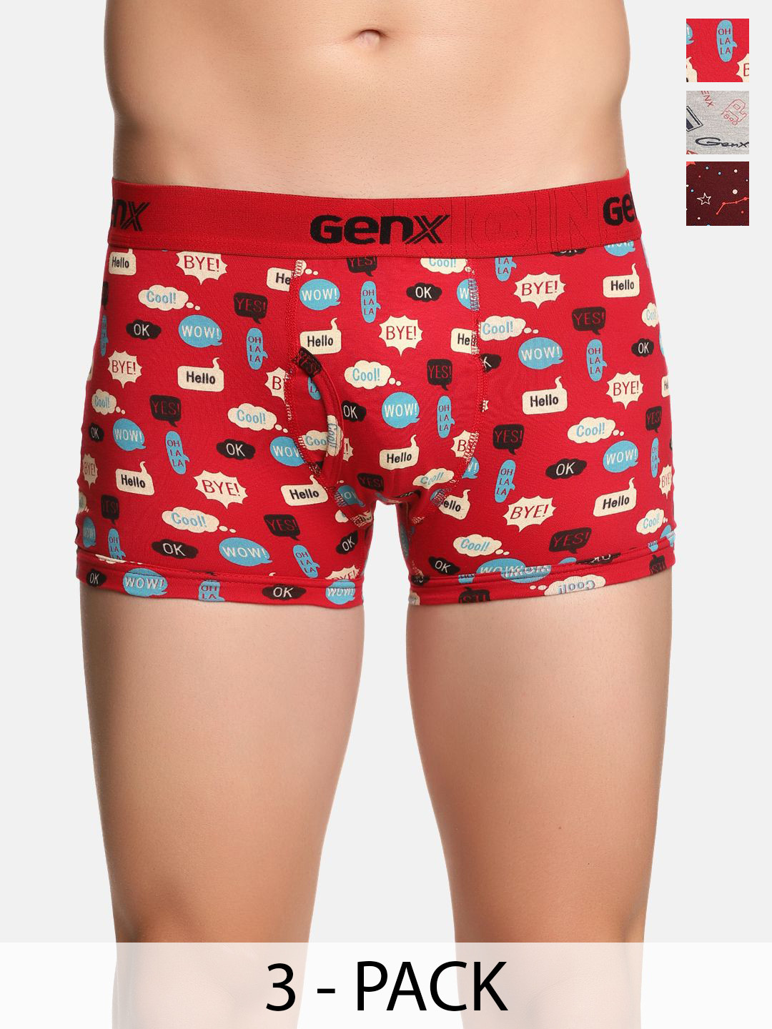 Genx Men Pack Of 3 Printed Outer ElasticTrunks Genx-Jazz-Printed-Drawer-OE-3