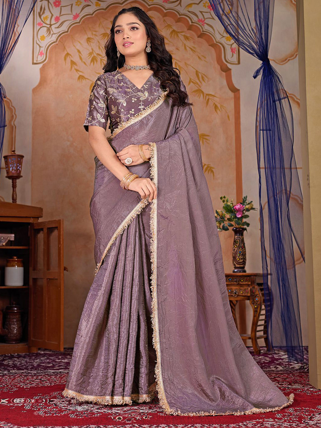 BAPS Gotta Patti Tissue Saree with Embroidery Blouse