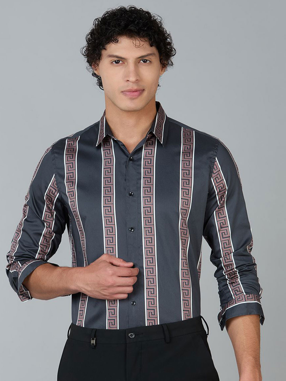 MARK & ALBERT India Slim Vertical Striped Wrinkle Free Slim Fit Pure Cotton Shirt