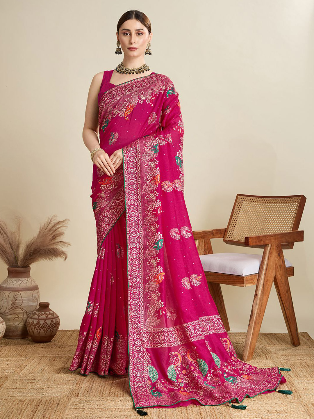 bansari textilesEthnic Motifs Zari Banarasi Saree