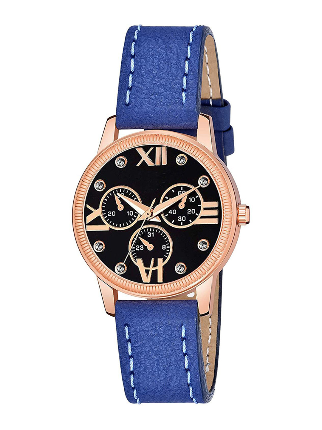 Gopal Shopcart Unisex Patterned Dial & Straps Analogue Watch C25RG_BK Mina BLU Leather_F
