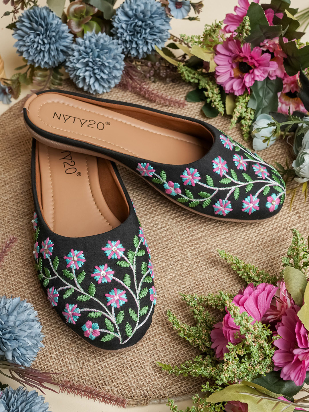 NYTY20 Women Woven Design Mules with Ethnic - Embellished