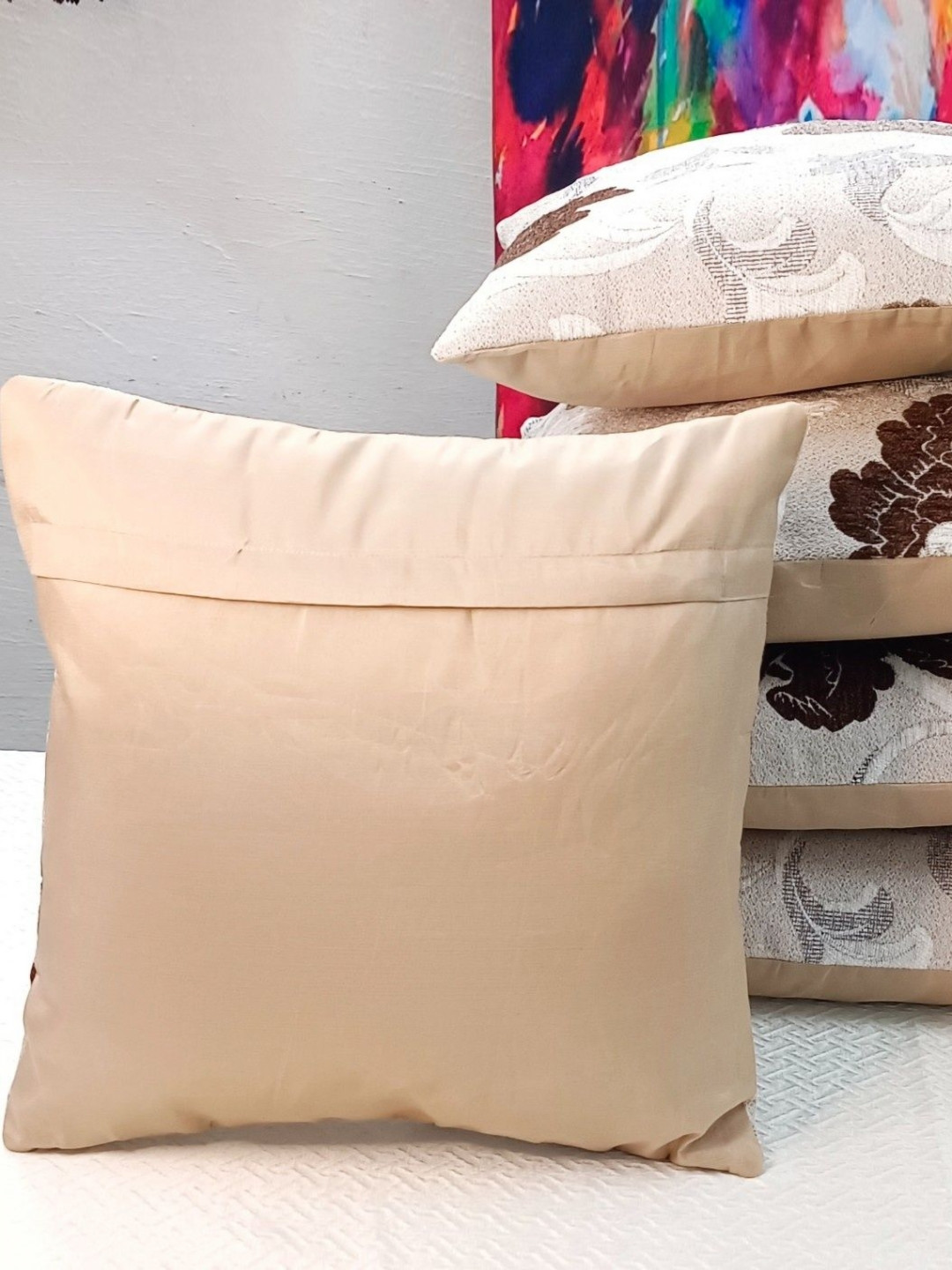 Real Desi White & Brown 5 Pieces Floral Printed Square Cushion Covers