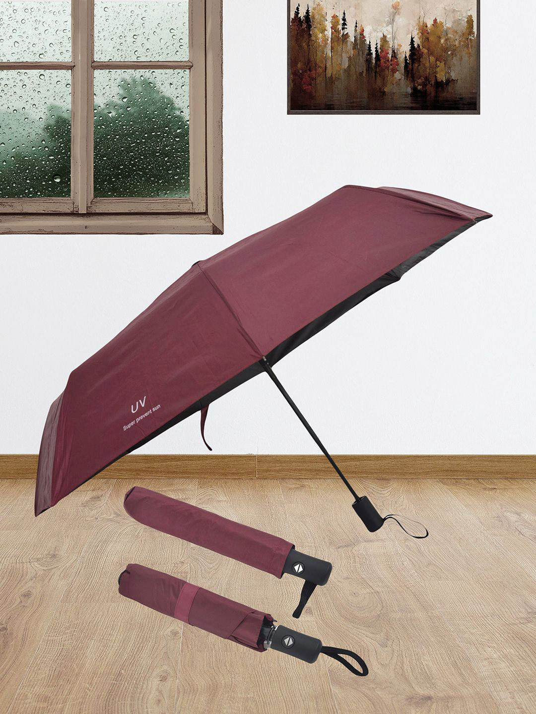 Myntra Elegant Homes Automatic Waterproof 3 Fold Solid Umbrella