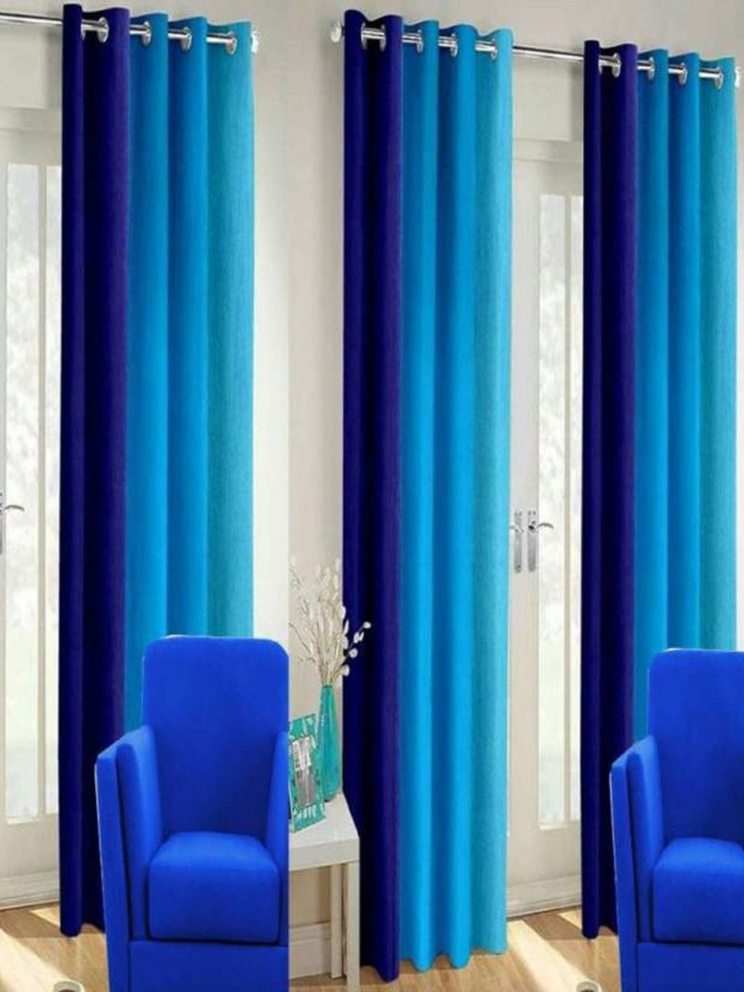 BELLA TRUE Blue 3 Pieces Striped Window Curtains