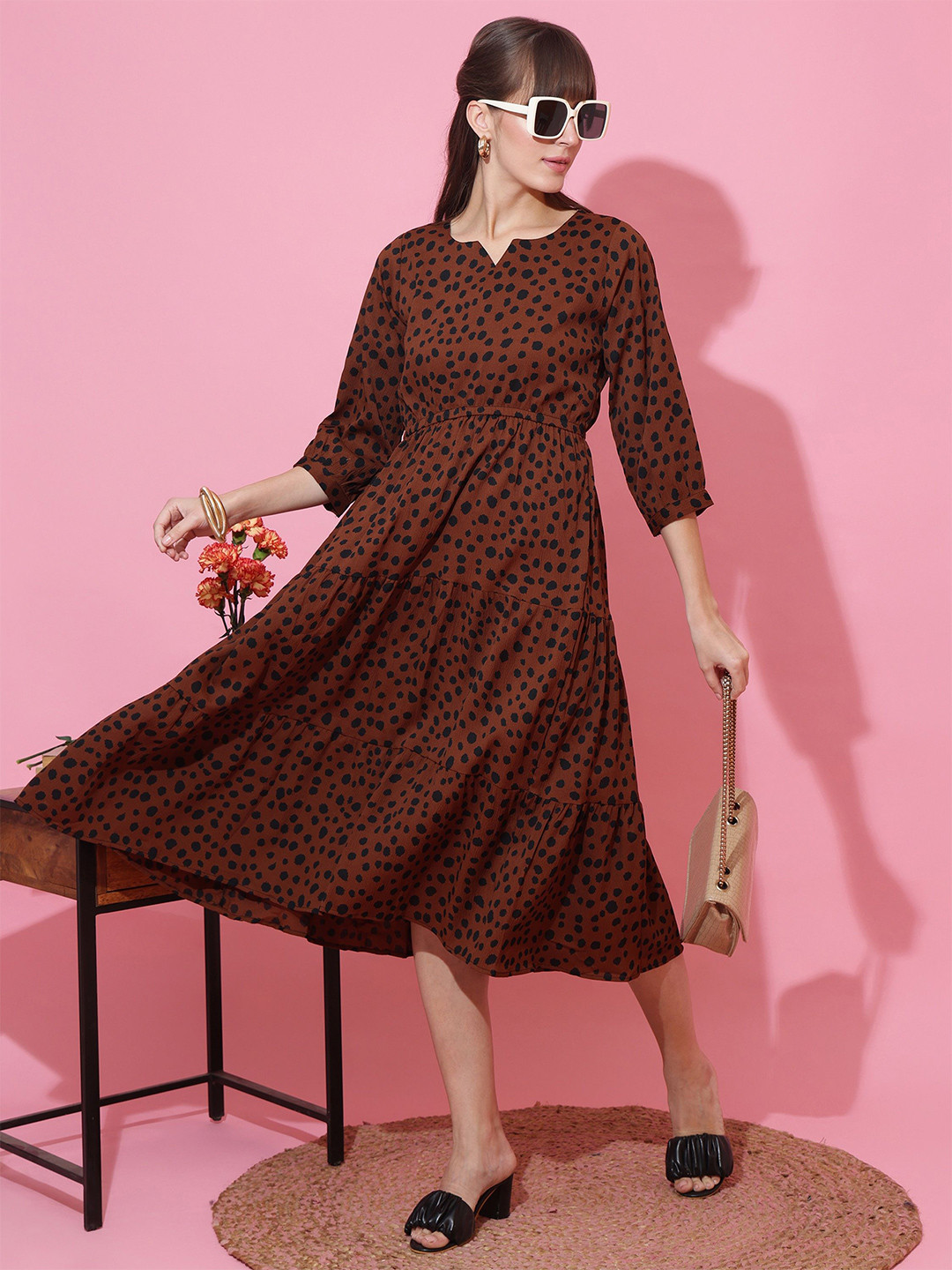SHEETAL Associates Women Polka Dot Print Crepe Fit & Flare Midi Dress