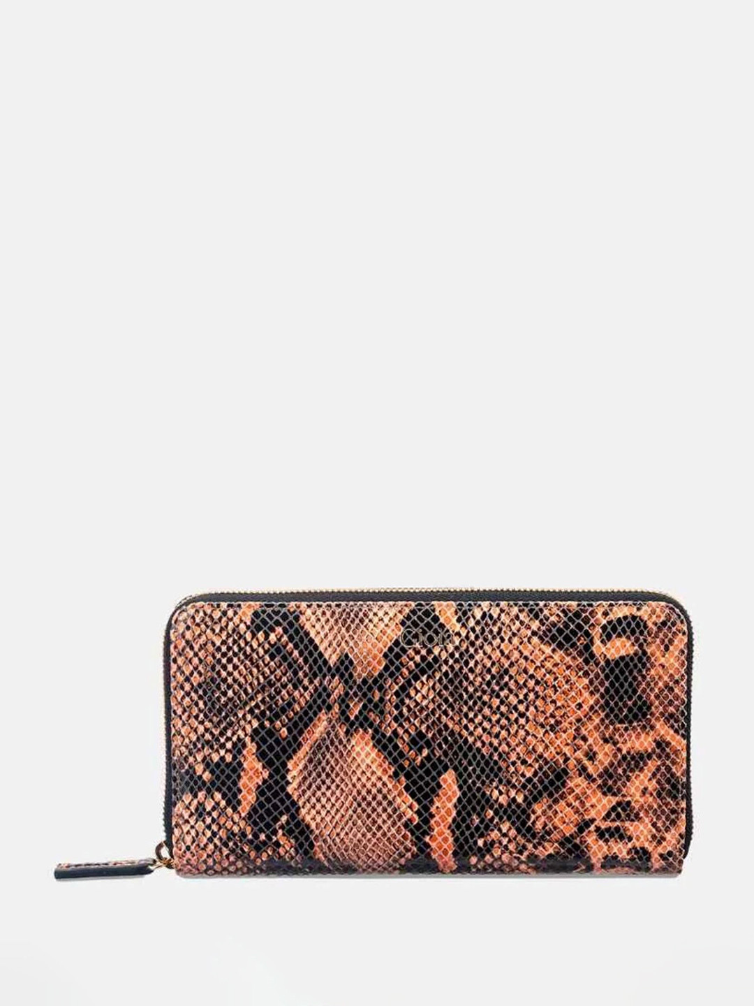 GIOIA Women Orange Leather Faux Python Ziparound Clutch with RFID