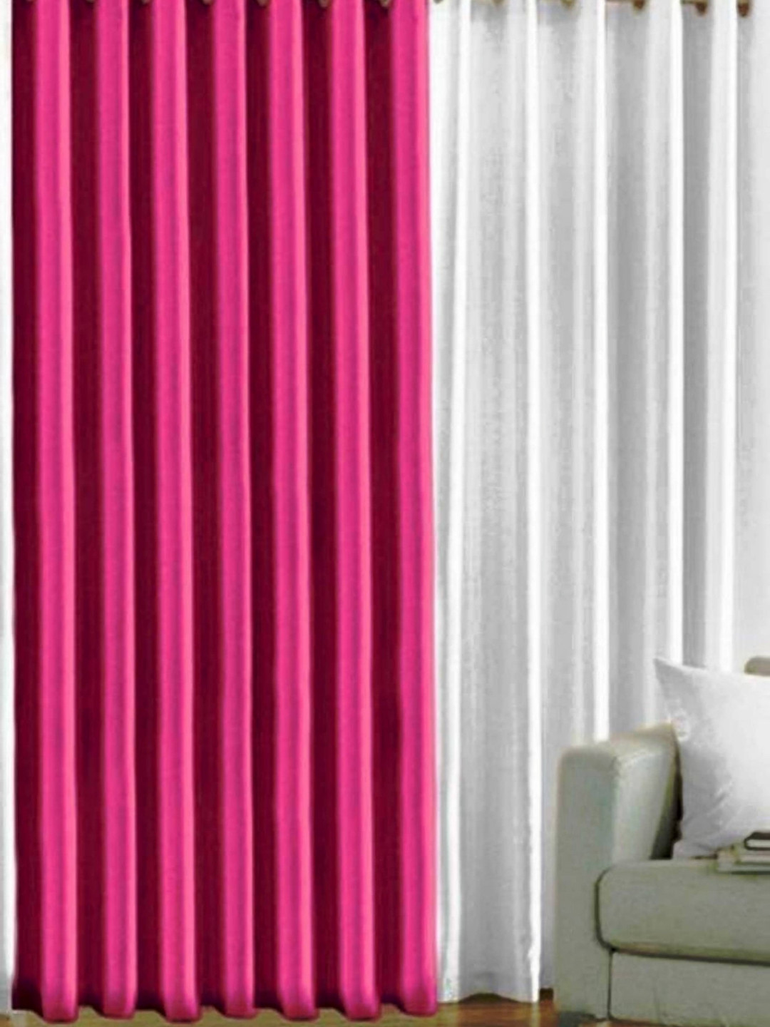 BELLA TRUE Pink & White 2 Pieces Window Curtains