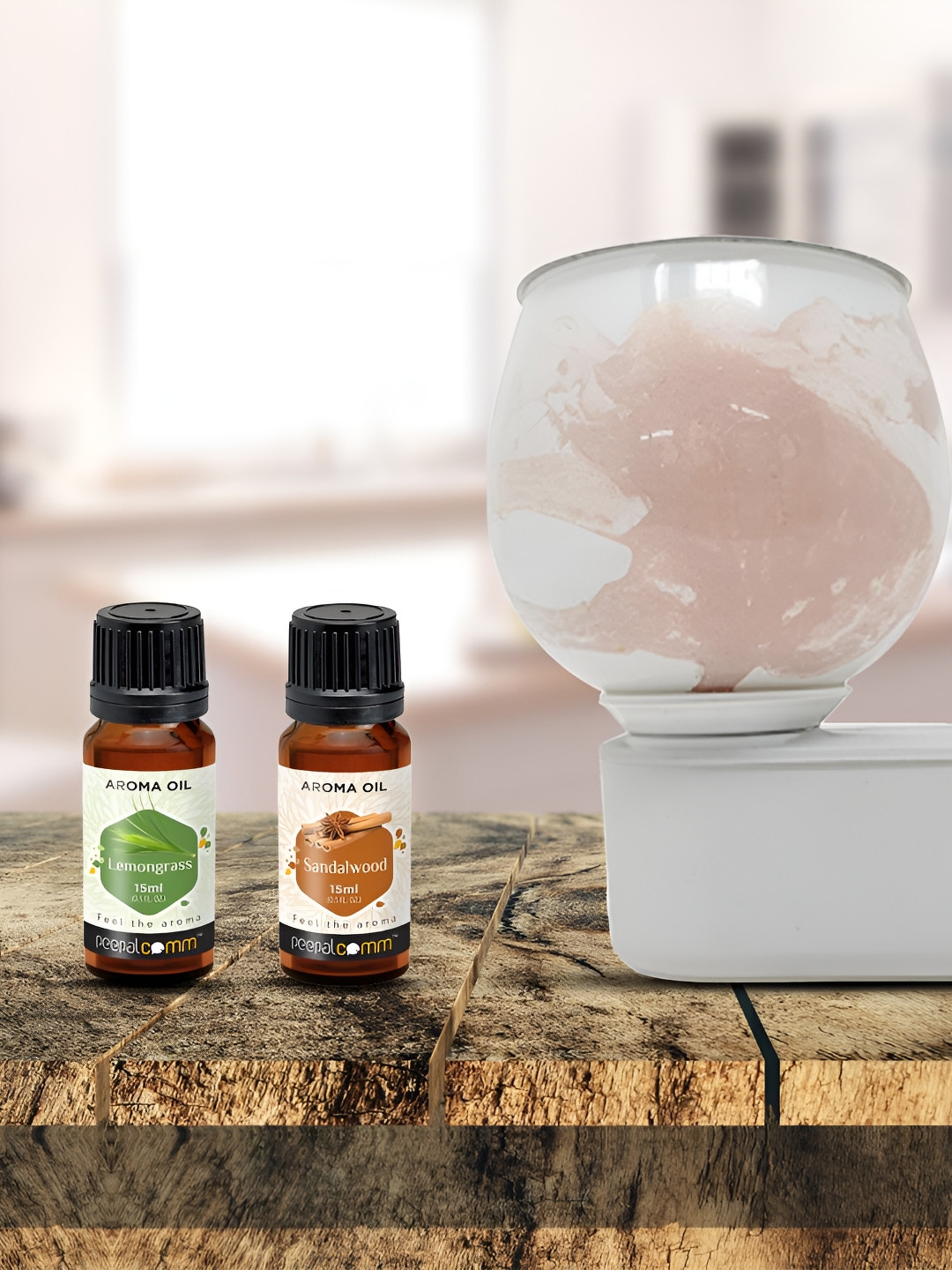 PEEPALCOMM 3Pc Peach-Colored Marble-Printed Electric Aroma Oil Diffuser With Scented Oils