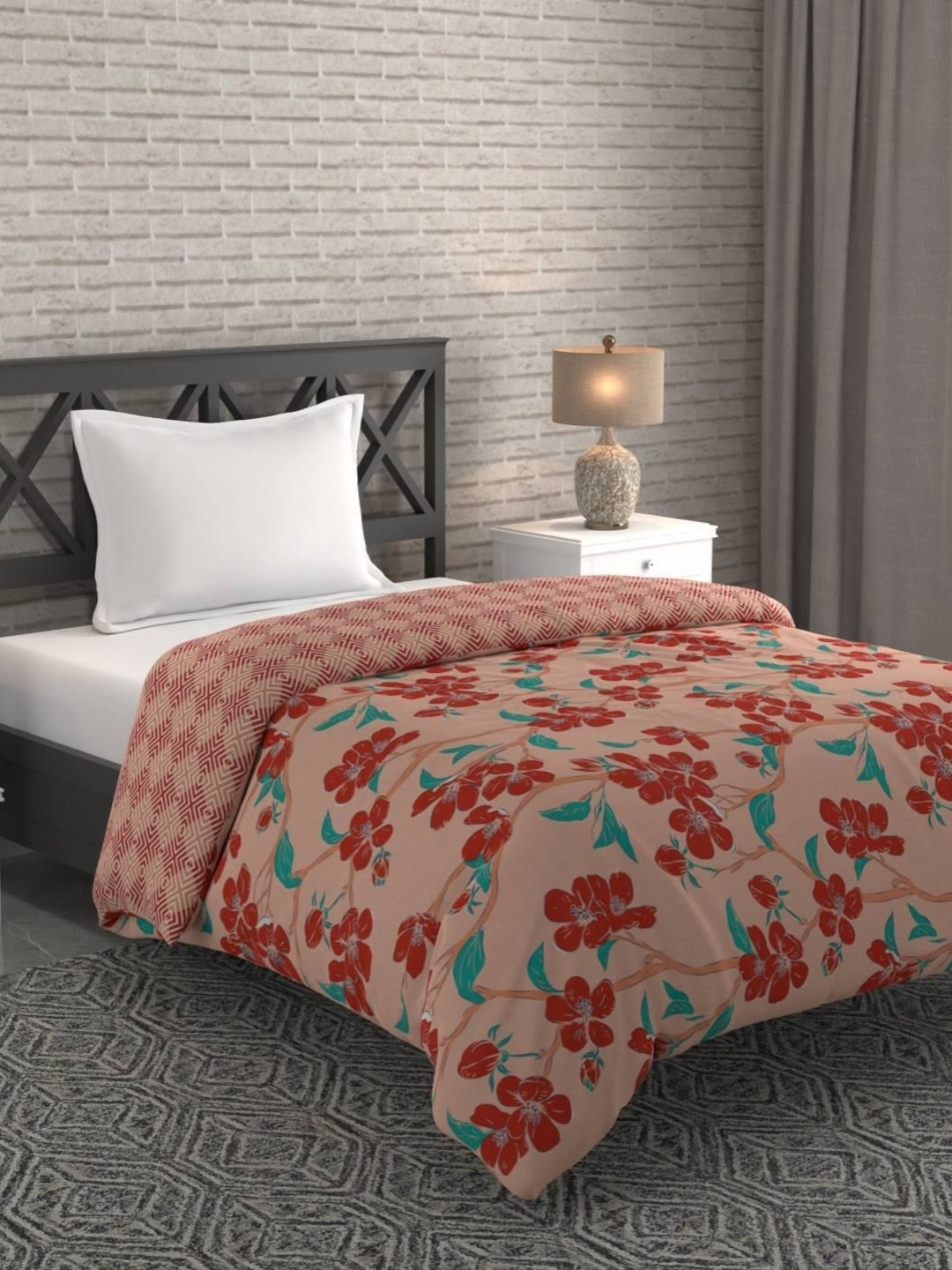 Bichauna Malhar Red & Green Floral Printed Cotton AC Room 120 GSM Single Bed Comforter