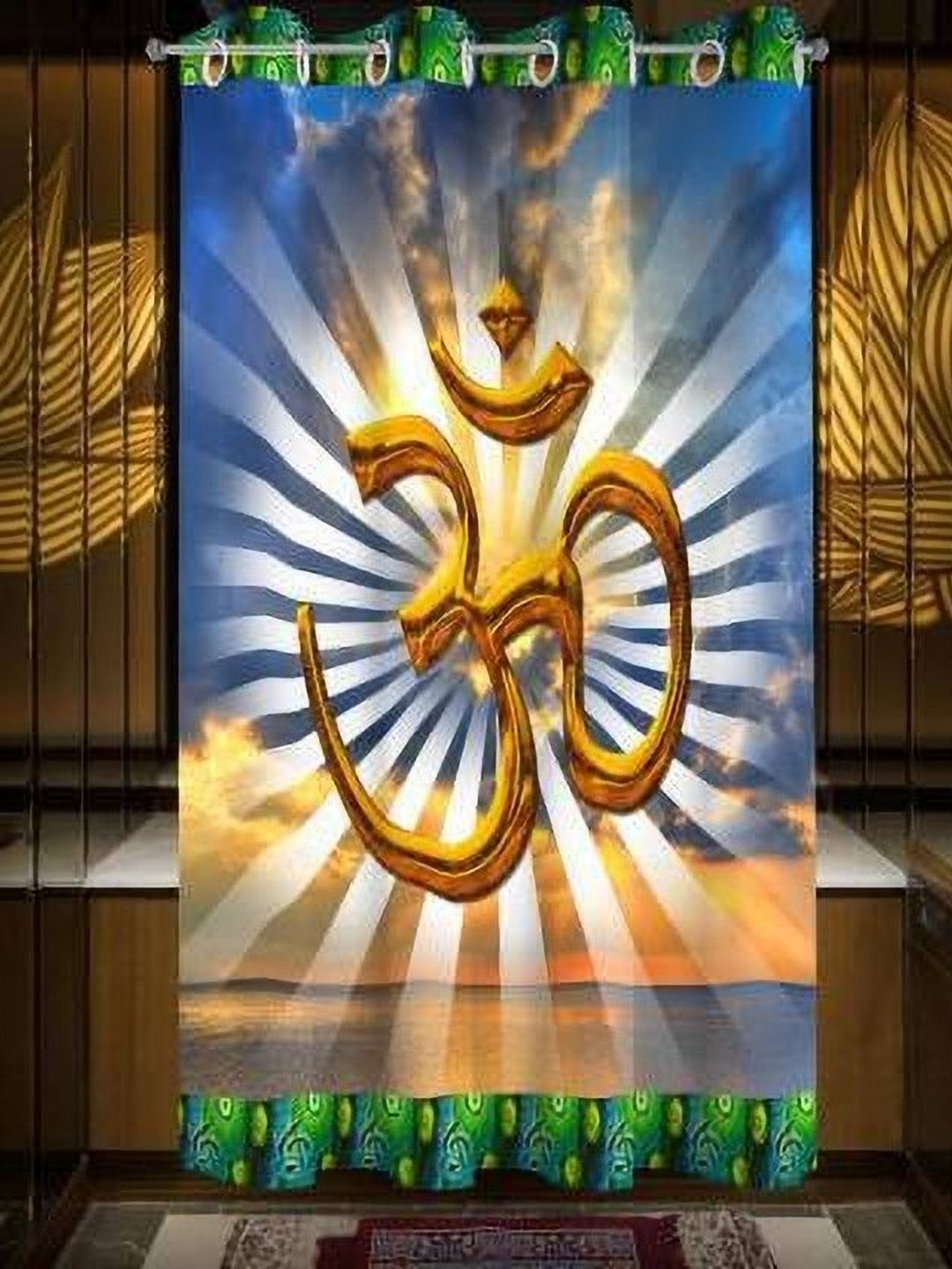 BELLA TRUE Blue & Gold-Toned Regional Printed Door Curtain