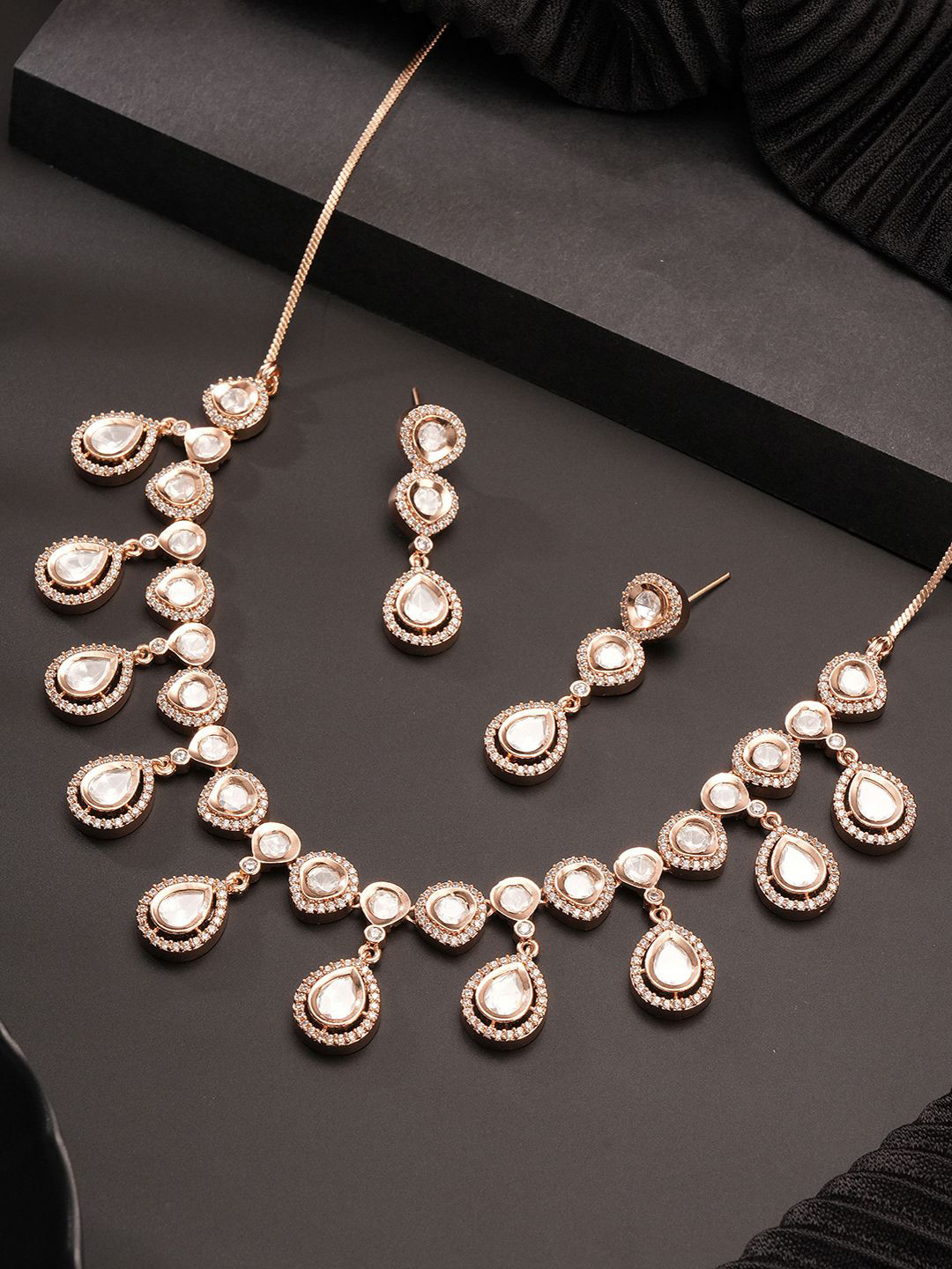Saraf RS Jewellery Gold Plated American Diamond & Kundan Studded Jewellery Set