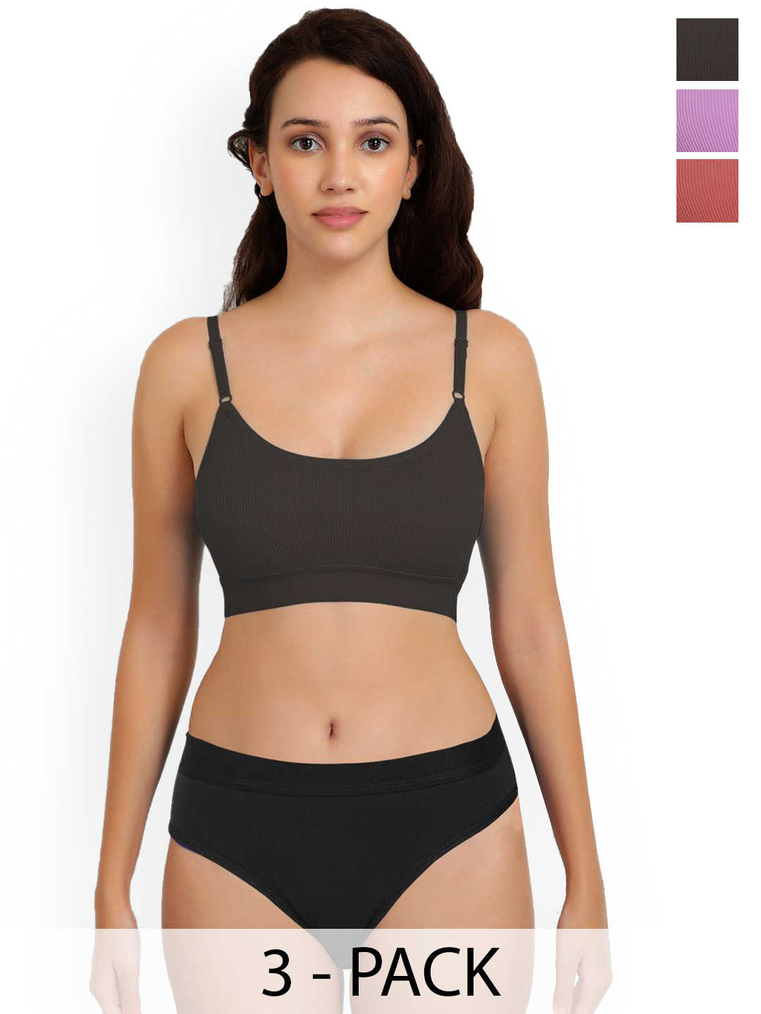 Samvar Pack Of 3 Cotton Mid-Rise Lingerie Sets B_Goma Set_Bl,Pu,O