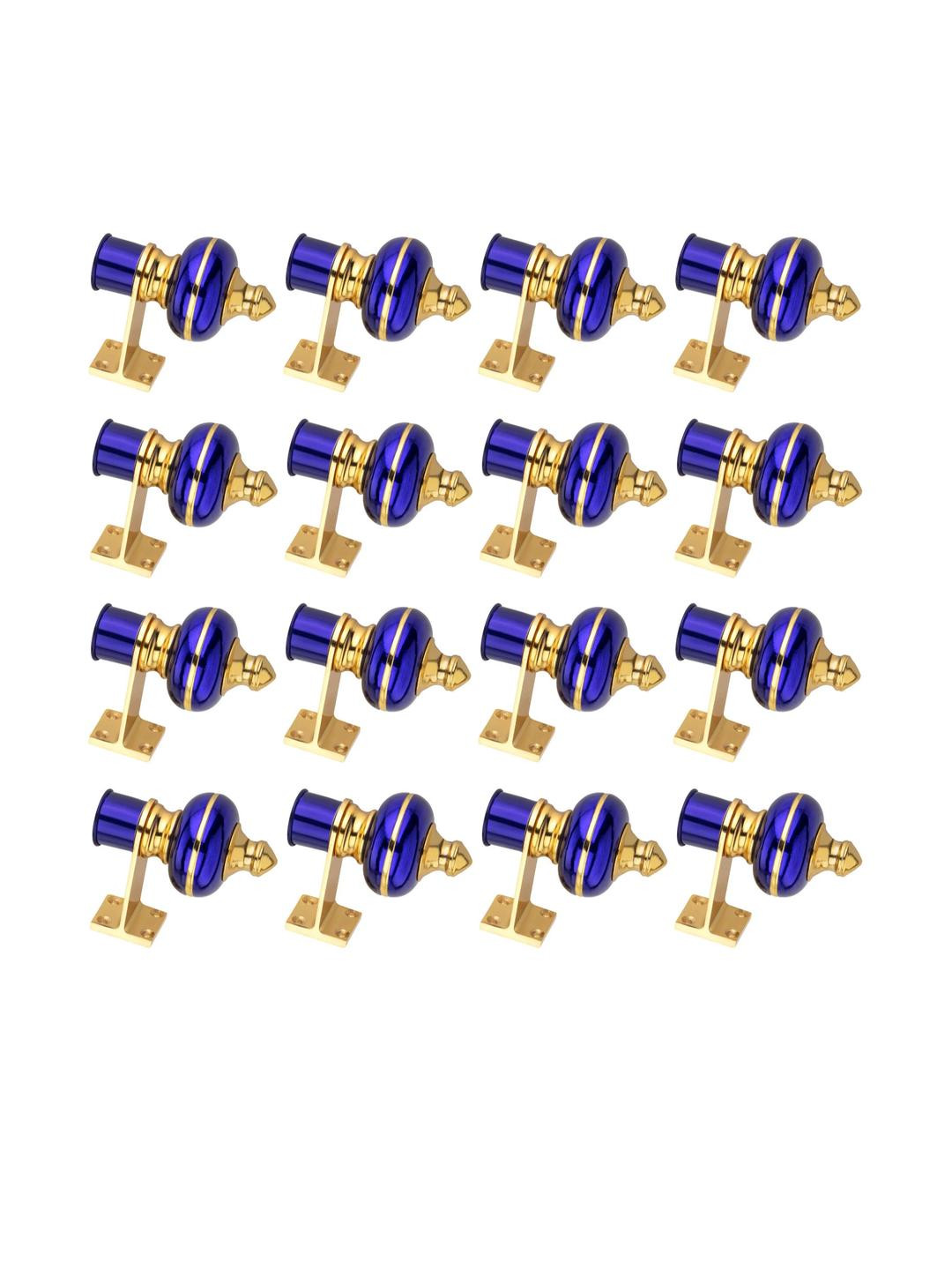 Ghazian Blue, Gold Curtain Knobs, Rod Rail Bracket Metal (Pack of 16)