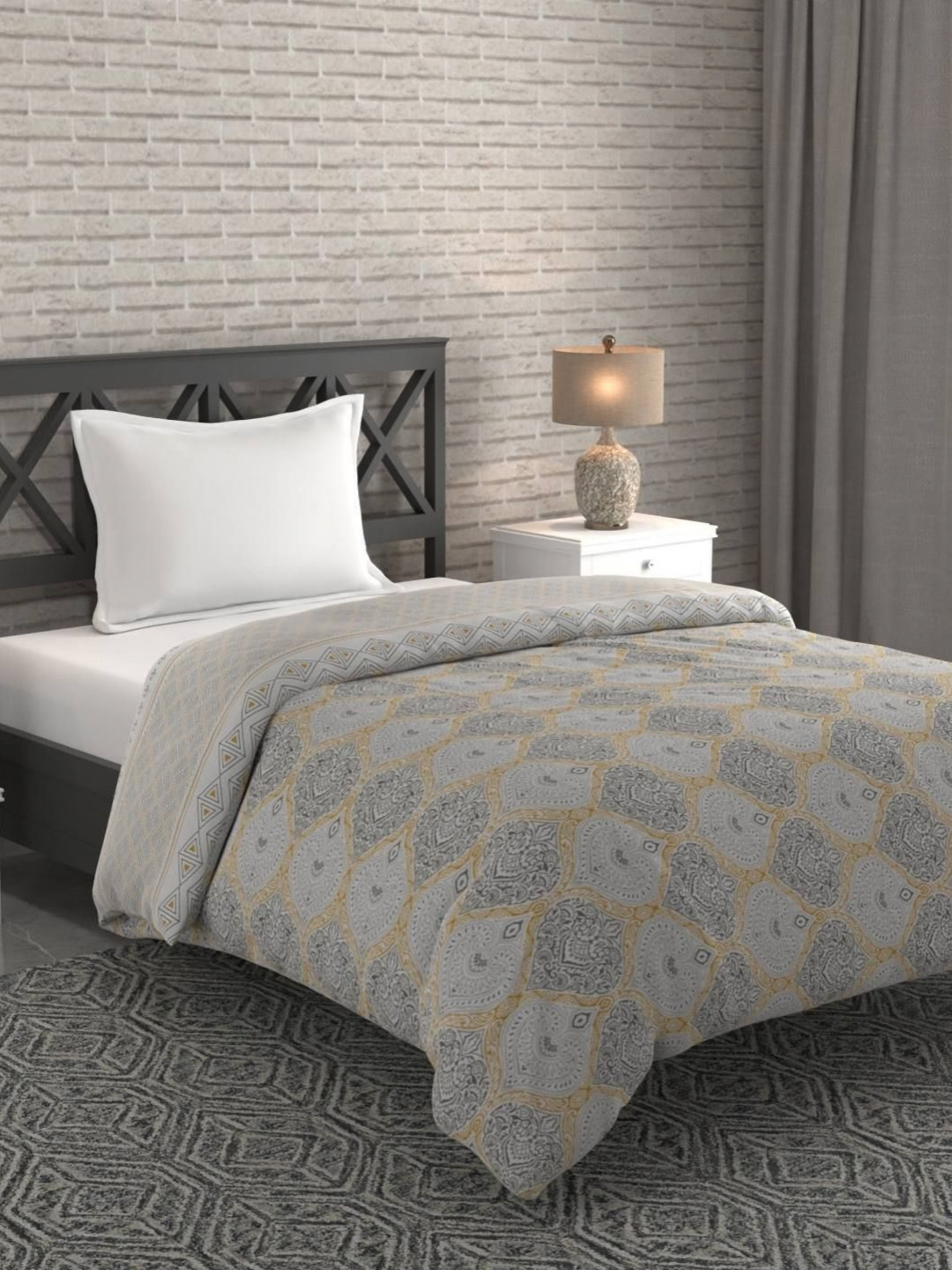 Bichauna Malhar Grey Ethnic Motifs Printed Cotton AC Room 120 GSM Single Bed Comforter
